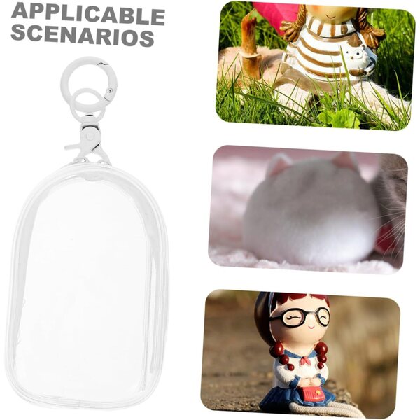 Borsa Trasparente in PVC con Cerniera e Portachiavi per Action Figure e Bambole 10x6x3,5 cm