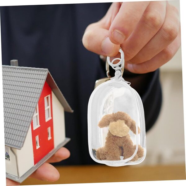Borsa Trasparente in PVC con Cerniera e Portachiavi per Action Figure e Bambole 10x6x3,5 cm