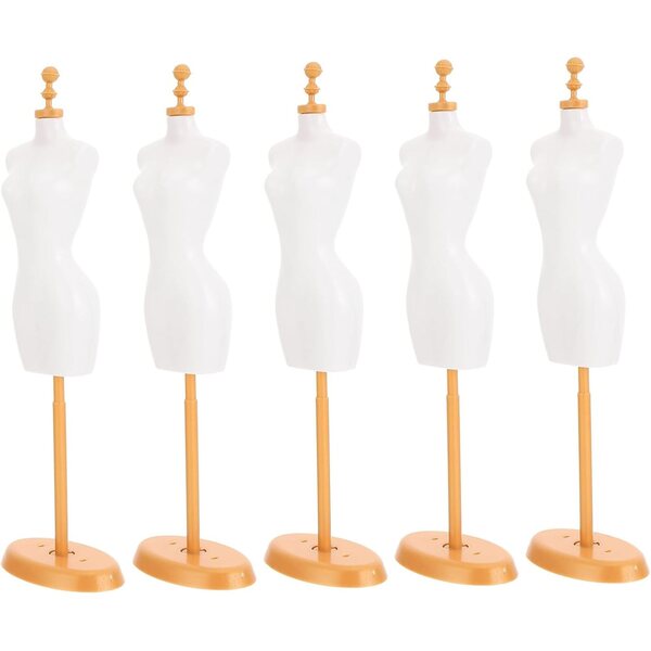 Supporto per Manichino Abiti Bambola Set 5 Pezzi Bianco Oro Miniature Resistenti