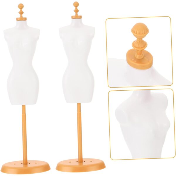 Supporto per Manichino Abiti Bambola Set 5 Pezzi Bianco Oro Miniature Resistenti