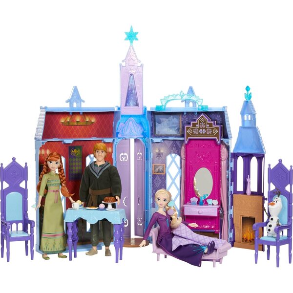 Mattel Disney Frozen Puppenhaus Arendelle Castle, tragbar, mit 3 Puppen und Zubehör