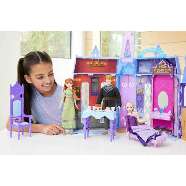 Mattel Disney Frozen Puppenhaus Arendelle Castle, tragbar, mit 3 Puppen und Zubehör