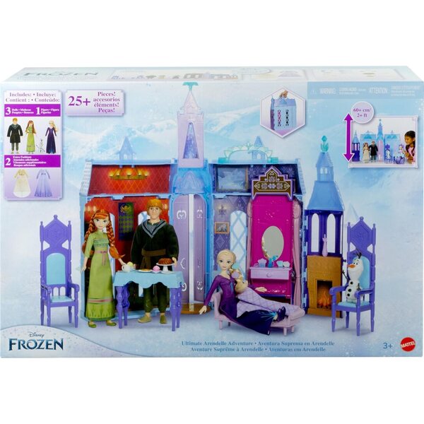 Mattel Disney Frozen Puppenhaus Arendelle Castle, tragbar, mit 3 Puppen und Zubehör