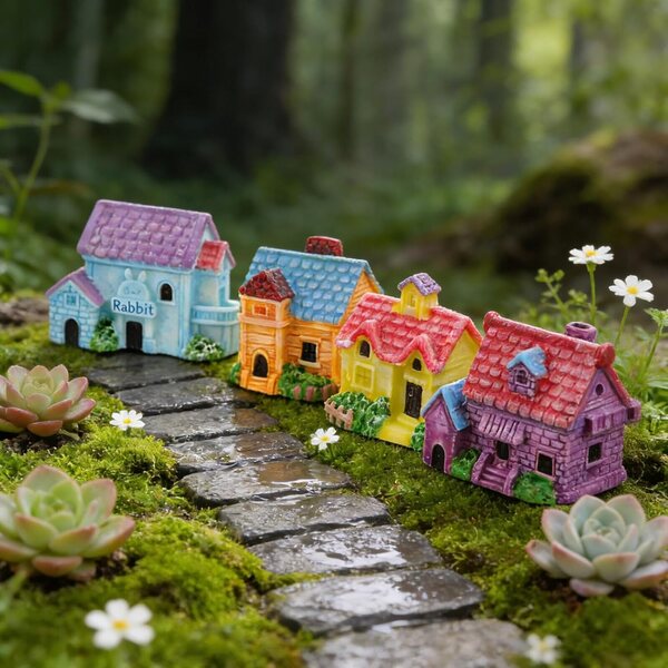 Toyvian Set mit 8 Miniaturhäusern aus Kunstharz für den Feengarten, langlebige Dekorationen
