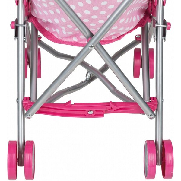 Chariot de poupée pliable Itena rose avec design à pois et sécurité