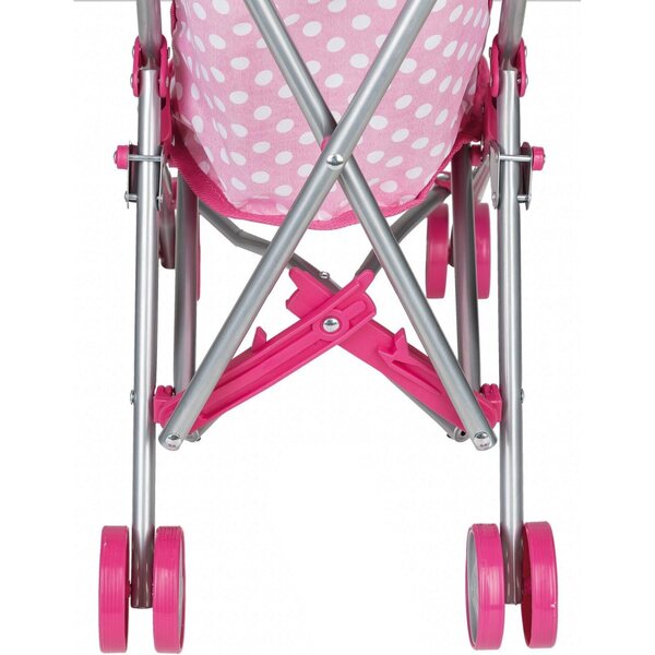 Chariot de poupée pliable Itena rose avec design à pois et sécurité