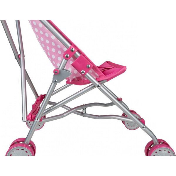 Chariot de poupée pliable Itena rose avec design à pois et sécurité