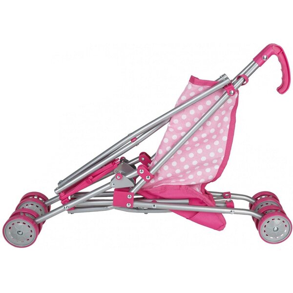Chariot de poupée pliable Itena rose avec design à pois et sécurité