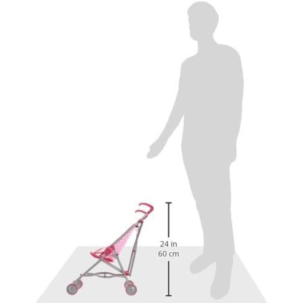 Chariot de poupée pliable Itena rose avec design à pois et sécurité