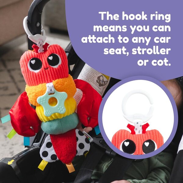 Lamaze Liam the Shrimp Sensorisch speelgoed met clip, zacht en multitextuur voor kinderen