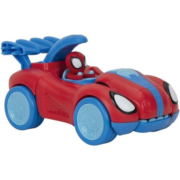 Spidey-Rex Racer Marvel 20 cm avec sons et lanceur de fléchettes en toile d'araignée