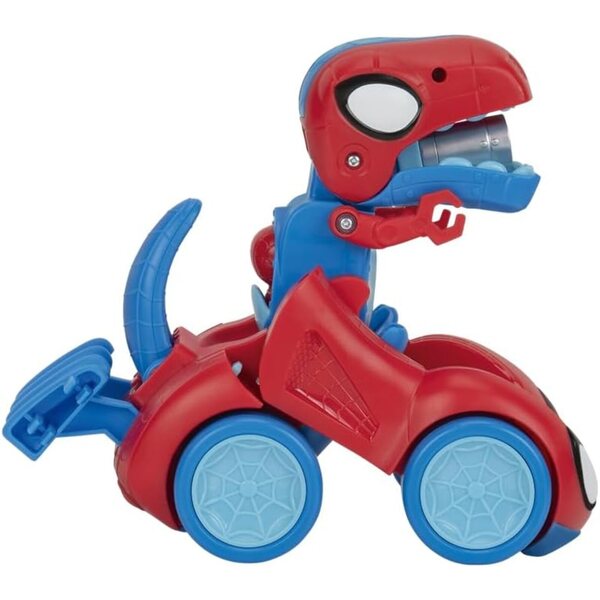 Spidey-Rex Racer Marvel 20 cm avec sons et lanceur de fléchettes en toile d'araignée