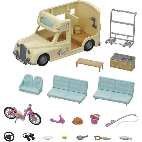 Camping-car Sylvanian Families 05454 avec 15 accessoires et cuisine secrète