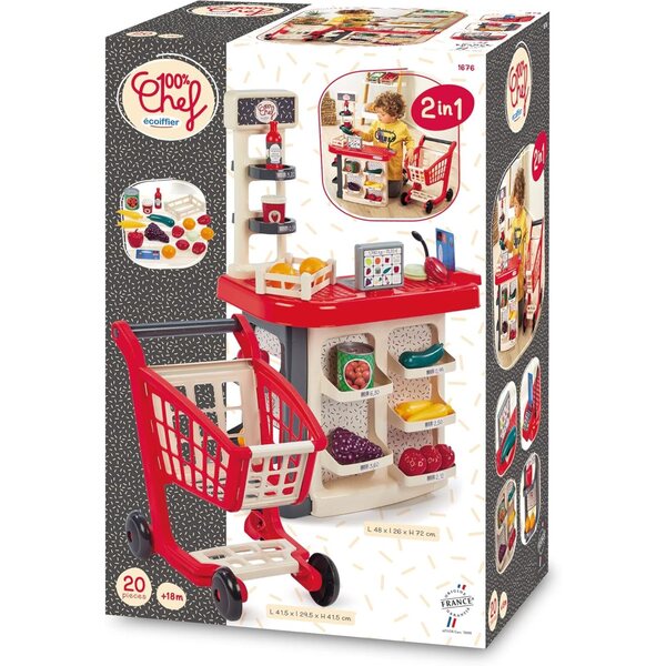 Ecoiffier 100 % Chef Toy Supermarket mit Trolley, TPV, Mikrofon und Zubehör