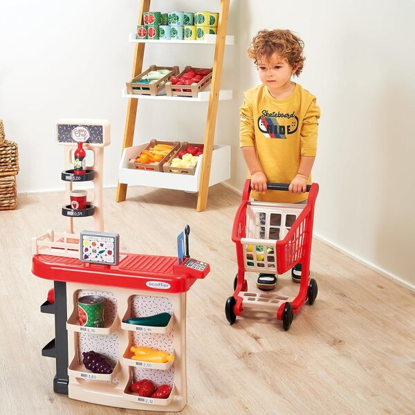 Ecoiffier 100 % Chef Toy Supermarket mit Trolley, TPV, Mikrofon und Zubehör