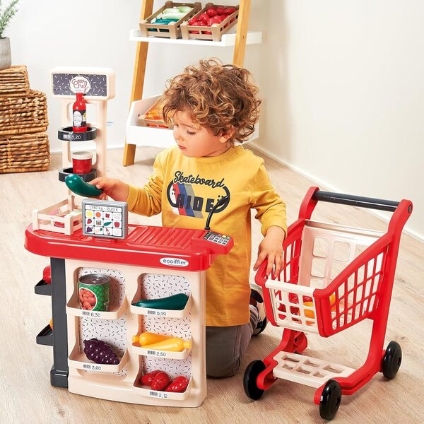 Ecoiffier 100 % Chef Toy Supermarket mit Trolley, TPV, Mikrofon und Zubehör