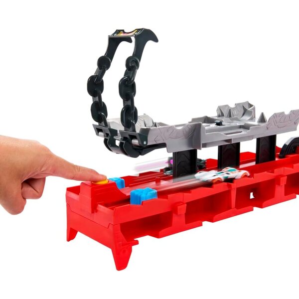 Hot Wheels City Dragon Transporter mit Doppelangriff und 2 Druckgussautos, großer Maßstab