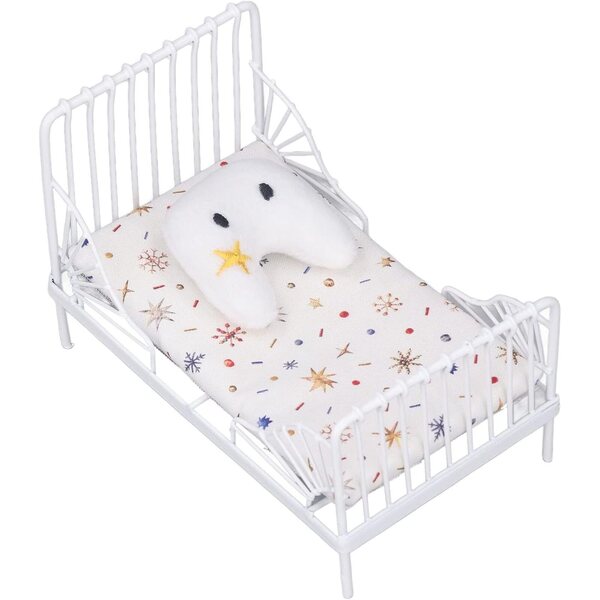 Set Letto Miniatura 1:12 Casa delle Bambole con Motivo Floreale e Struttura in Metallo