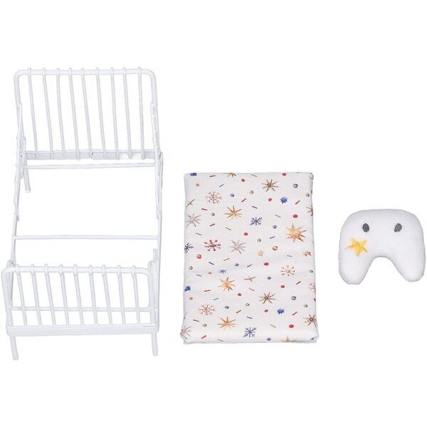 Set Letto Miniatura 1:12 Casa delle Bambole con Motivo Floreale e Struttura in Metallo