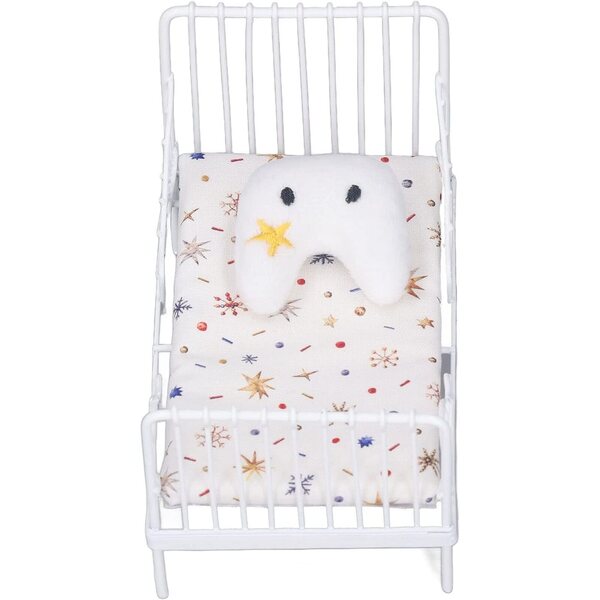 Set Letto Miniatura 1:12 Casa delle Bambole con Motivo Floreale e Struttura in Metallo