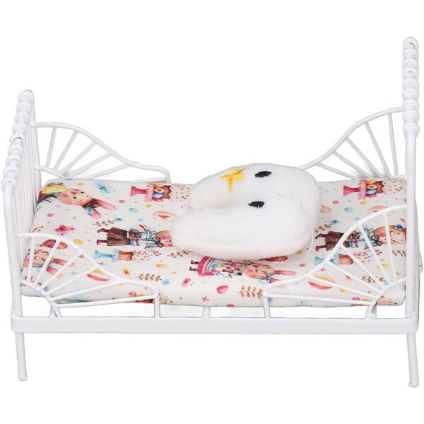 aqxreight Letto Miniatura Casa Bambole 1:12 con Motivo Floreale in Metallo e Stoffa