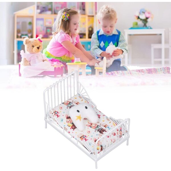 aqxreight Letto Miniatura Casa Bambole 1:12 con Motivo Floreale in Metallo e Stoffa