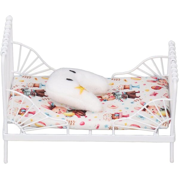 aqxreight Letto Miniatura Casa Bambole 1:12 con Motivo Floreale in Metallo e Stoffa
