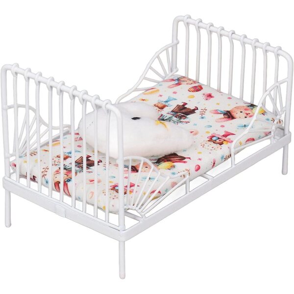 aqxreight Letto Miniatura Casa Bambole 1:12 con Motivo Floreale in Metallo e Stoffa