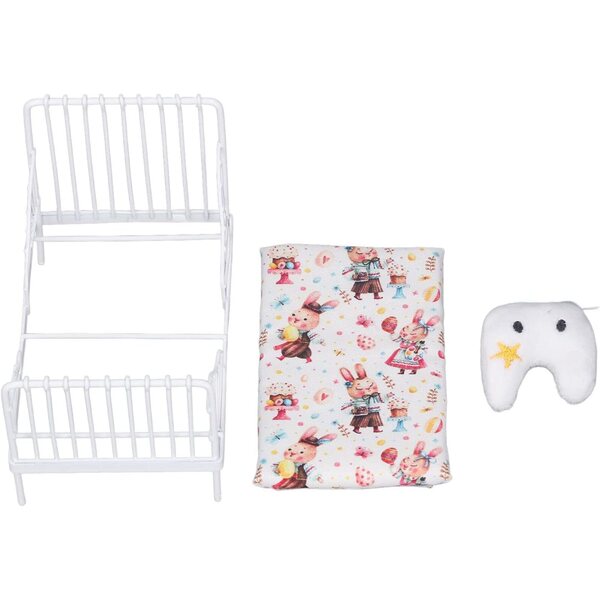 aqxreight Letto Miniatura Casa Bambole 1:12 con Motivo Floreale in Metallo e Stoffa