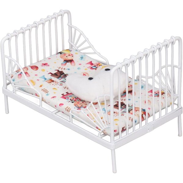aqxreight Letto Miniatura Casa Bambole 1:12 con Motivo Floreale in Metallo e Stoffa