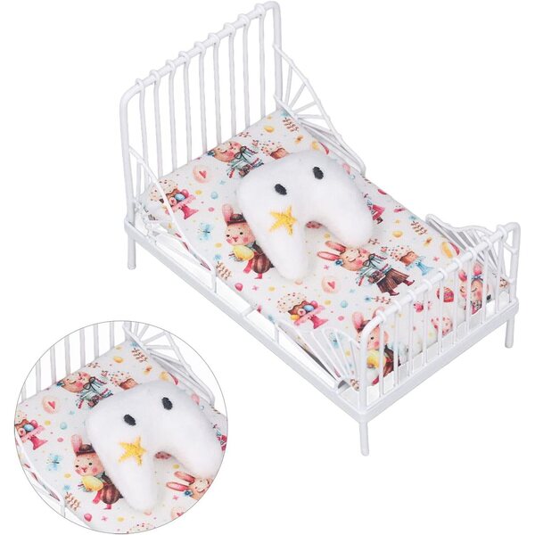 aqxreight Letto Miniatura Casa Bambole 1:12 con Motivo Floreale in Metallo e Stoffa