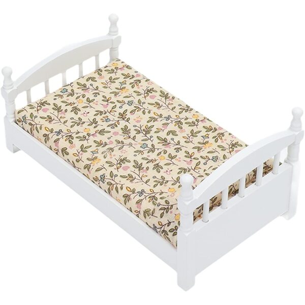 Mini Letto in Legno di Betulla per Casa delle Bambole 1:12 con Cuscino e Design Floreale