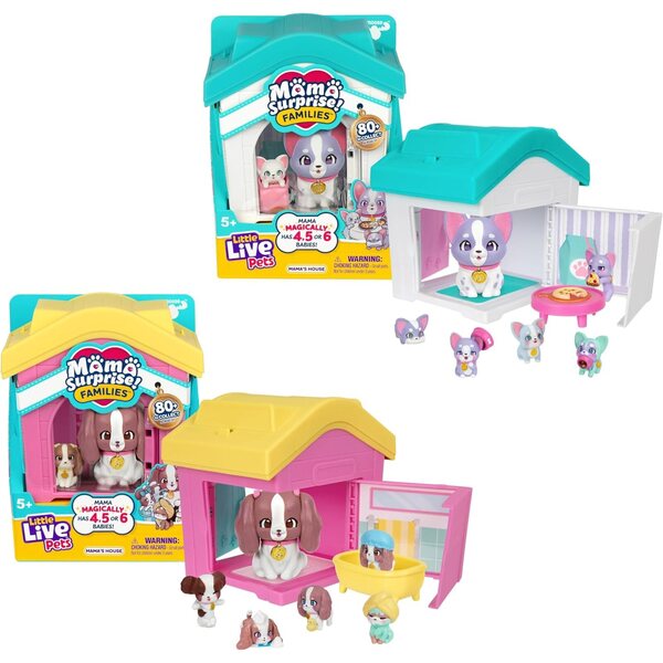 Little Live Pets Familias Sorpriża: 2 Djar ma Bulldogs u Spaniels + 4-6 Cachorros