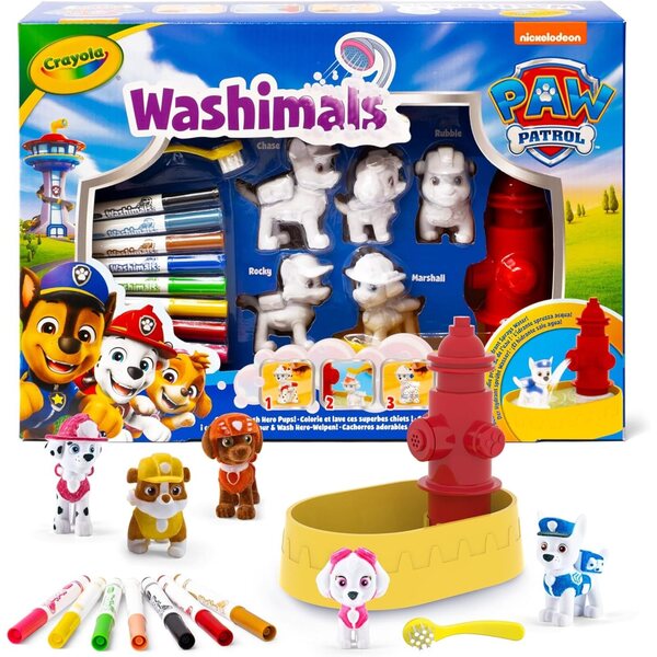 CRAYOLA Washimals Paw Patrol Sæt med 5 Cachorros, 8 vaskbare rotuladorer og tilbehør