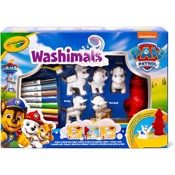 CRAYOLA Washimals Paw Patrol Set met 5 Cachorros, 8 Wasbare Rotuladores en Accessoires