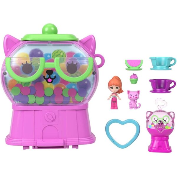 Polly Pocket Bubblegum Kitty koffer met pop, accessoires en glitters