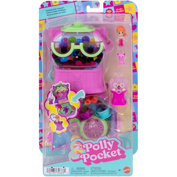 Polly Pocket Bubblegum Kitty koffer met pop, accessoires en glitters