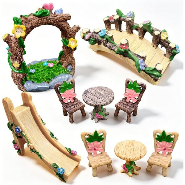 AWEELON Kit 9 Miniature Fairy Garden Accessories με έπιπλα και διακοσμητικά