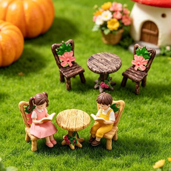 AWEELON Zestaw 9 miniaturowych akcesoriów do bajkowego ogrodu z meblami i dekoracjami