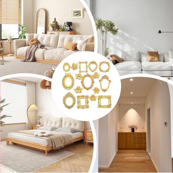 Marcos de Fotos pequeños - Accesorios Decorativos para Casas de Muñecas - Marcos Dorados - para Niños, Niñas, Adolescentes, Jóvenes, Hijos, Hijas, Sobrinos, Sobrinas, Familia, Amigos