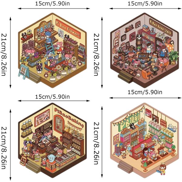 Scène miniature coréenne 3D avec autocollants réutilisables et clip pour décorations créatives