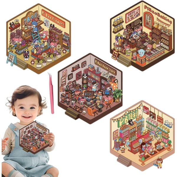 Scène miniature coréenne 3D avec autocollants réutilisables et clip pour décorations créatives