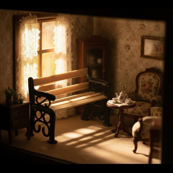 Panchina da parco miniatura scala 1/24 per casa delle bambole e diorami dettagliata