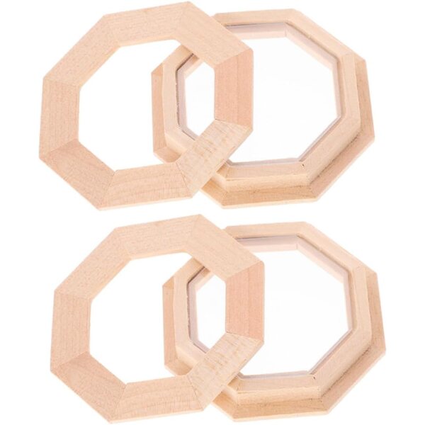 Hemobllo Mini-achteckiges Holzfenster für Puppenhäuser – Set mit 2 Teilen