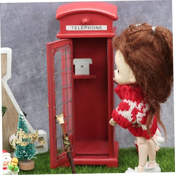 Telefónna búdka Hemobllo Mini MDF, realistická vintage dekorácia do domčekov pre bábiky