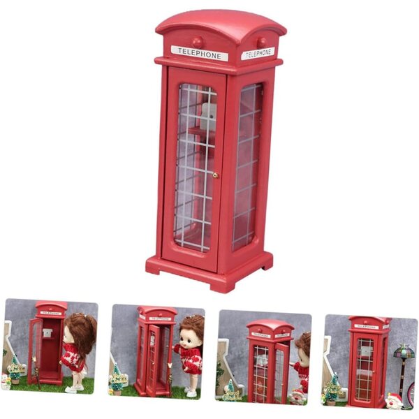 Telefónna búdka Hemobllo Mini MDF, realistická vintage dekorácia do domčekov pre bábiky