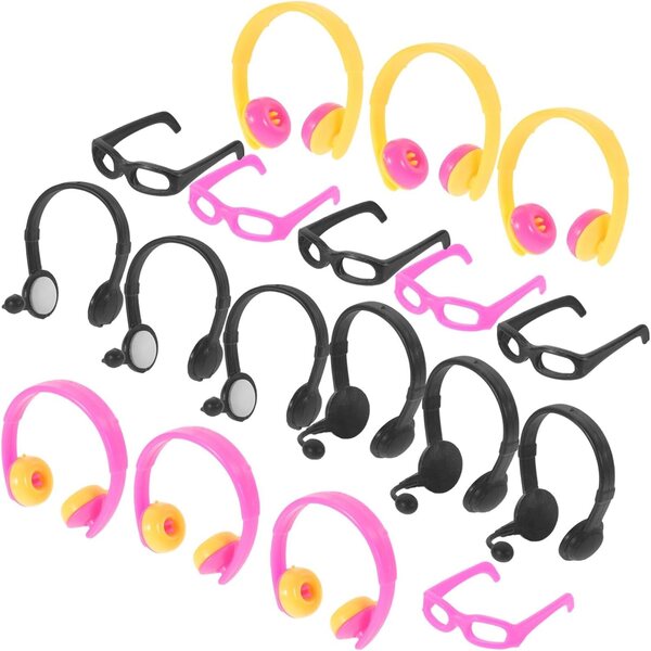 Hemobllo Mini Earphones and Glasses for Dolls Kit 18 Pieces Creative DIY Accessories