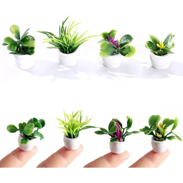 Set mit 4 Mini-Harzpflanzen für Puppenhäuser, realistische und langlebige Dekoration