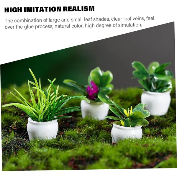 Set mit 4 Mini-Harzpflanzen für Puppenhäuser, realistische und langlebige Dekoration