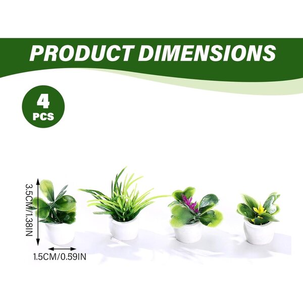 Set mit 4 Mini-Harzpflanzen für Puppenhäuser, realistische und langlebige Dekoration